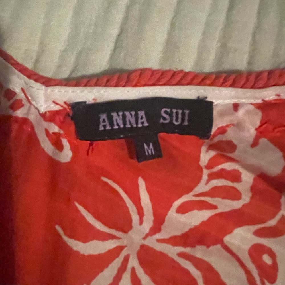 Anna Sui Red and Cream Floral Blouse